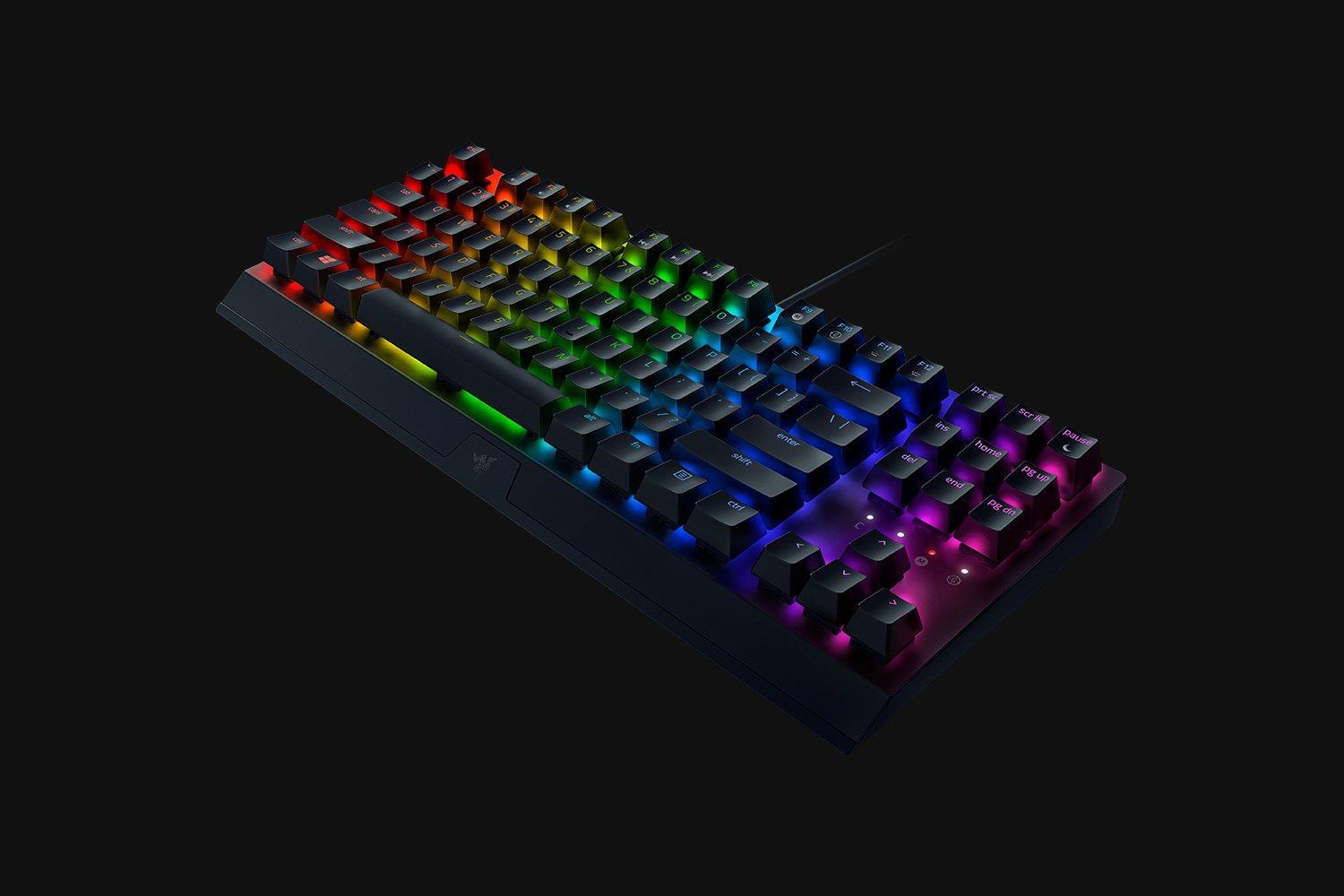Razer Blackwidow V3 Tenkeyless. Tastatur Formfaktor: Volle Größe (100%). Tastatur-Stil: Gerade. Geräteschnittstelle: USB, Tastatur-Key Switch: Mechanischer Switch, Tastaturaufbau: QWERTY. Typ der Hintergrundbeleuchtung: RGB-LED. Empfohlene Nutzung: Gaming