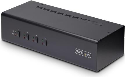 StarTech.com 4-Port Dual-Monitor DisplayPort KVM Switch, 4K 60Hz, 2x USB 5Gbps Hub Ports, 2x USB 2.0 HID Ports, Hotkey and Push-Button Switching, TAA Compliant - 3.5mm Audio, HDCP (P4DD46A2-KVM-SWITCH) - KVM-/Audio-Switch - 4 x KVM/Audio/USB - 1 lokaler B