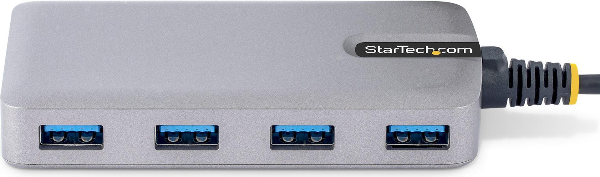 StarTech.com 4-Port USB Hub, USB3.0 5Gbps, Bus Powered, USB-A to 4x USB-A Hub with Optional Auxiliary Power Input, Portable Desktop/Laptop USB Hub with 1ft (30cm) Attached Cable - USB Expansion Hub (5G4AB-USB-A-HUB) - Hub - 4 x USB 3,2 Gen 1 + 1 x micro-U
