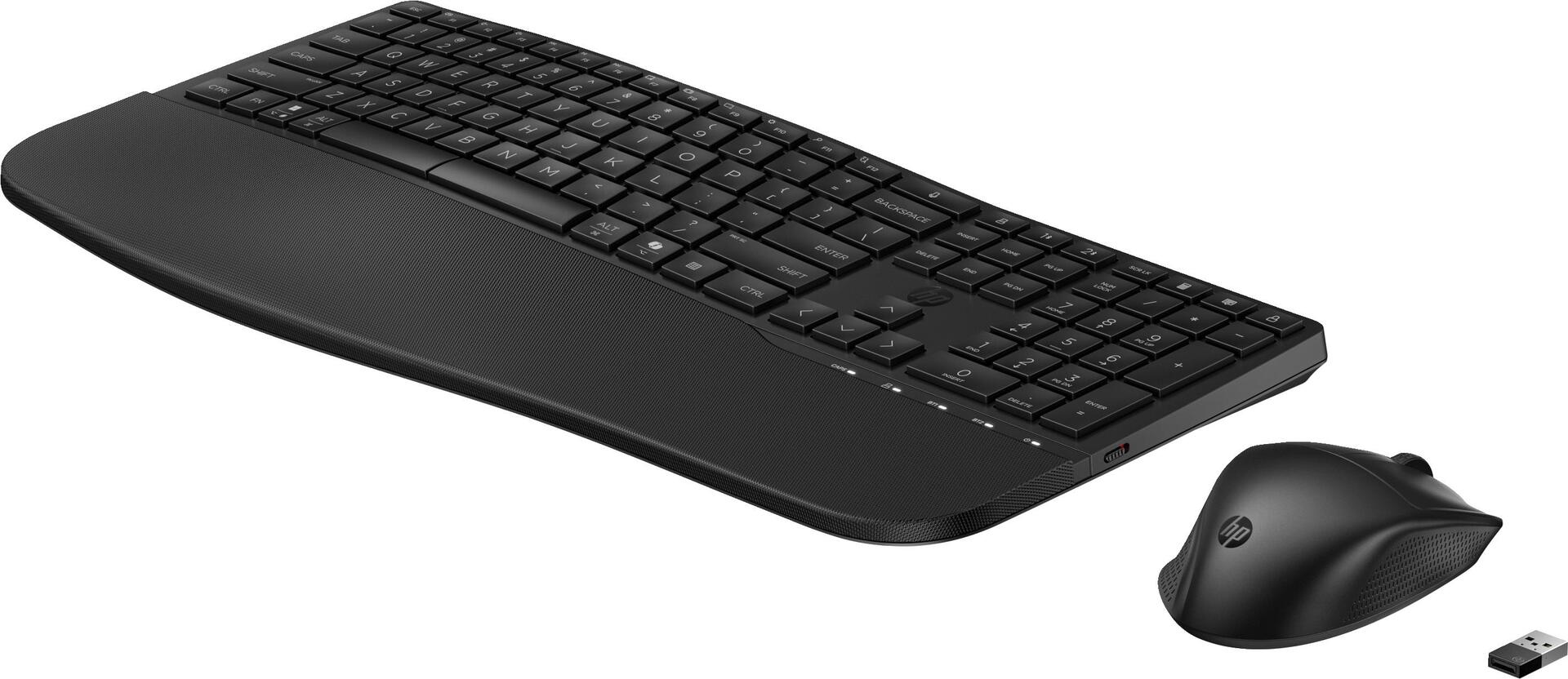 HP 685 Comfort Dual-Mode-Tastatur und -Maus - Volle Größe (100%) - Kabellos - RF Wireless + Bluetooth - Schwarz - Maus enthalten - QWERTY (8T6L7UT#ABB)