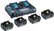 Makita - Batterieladegerät + Batterie 4 x - Li-Ion - 5 Ah - 90 Wh - 2 x Batterien laden - für Makita DEADML801, DEADML810, DHP482, DJN161, DJS101, DSS501, DTD171, DUC254, DVR450, ML003 (199483-0)