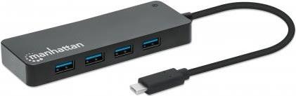 MANHATTAN 7-Port USB 3.2 Gen 1 Typ-C Hub USB-C-Stecker auf sieben USB-A-Buchsen, 5 Gbit/s SuperSpeed USB (vorher USB 3.0), Stromversorgung über USB, schwarz (168410)