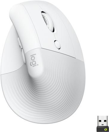 Logitech Lift Vertical Ergonomic Mouse - Vertikale Maus - ergonomisch - optisch - 6 Tasten - kabellos - Bluetooth, 2,4 GHz - Logitech Logi Bolt USB-Receiver - Off-White (910-006475)