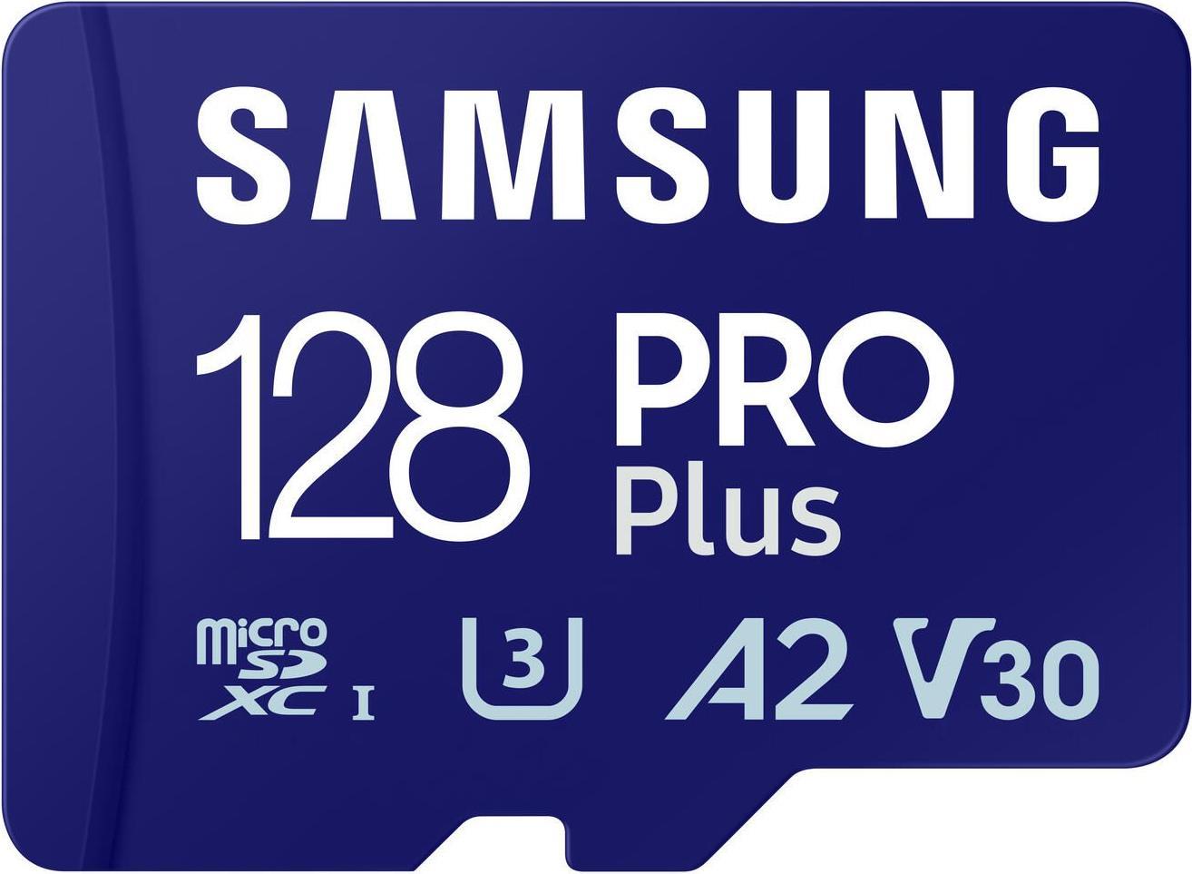 Samsung PRO Plus MB-MD128SA - Flash-Speicherkarte (microSDXC-an-SD-Adapter inbegriffen) - 128GB - A2 / Video Class V30 / UHS-I U3 - microSDXC UHS-I - Blau (MB-MD128SA/EU)
