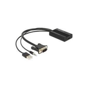 DeLOCK VGA to HDMI Adapter with Audio - Video- / Audio-Adapter - HDMI / VGA - DB-15, Mini-Phone 3,5 mm, 4-poliger USB-Anschluss Typ A (nur Strom) (M) - HDMI, 19-polig (W) - 25cm - Schwarz (62597)