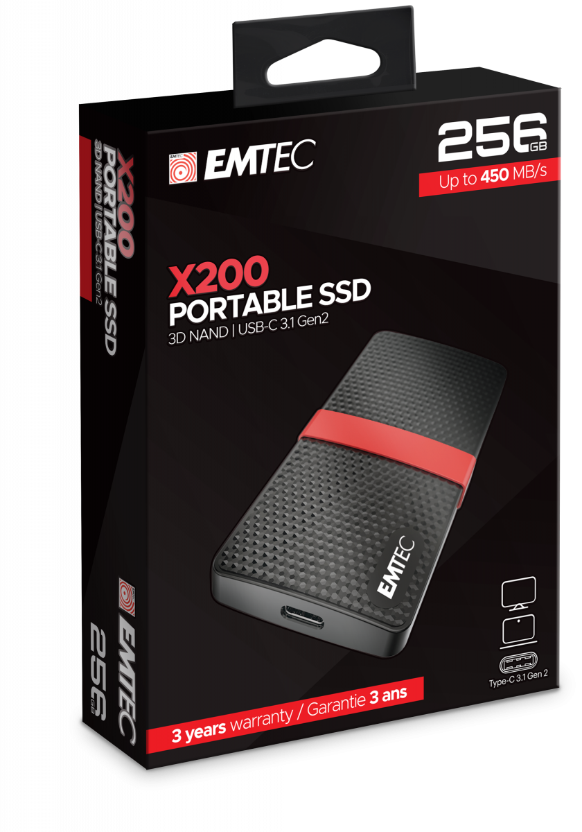 EMTEC SSD Power Plus X200 - SSD - 256GB - extern (tragbar) - USB 3,1 Gen 1 (USB-C Steckverbinder) (ECSSD256GX200)