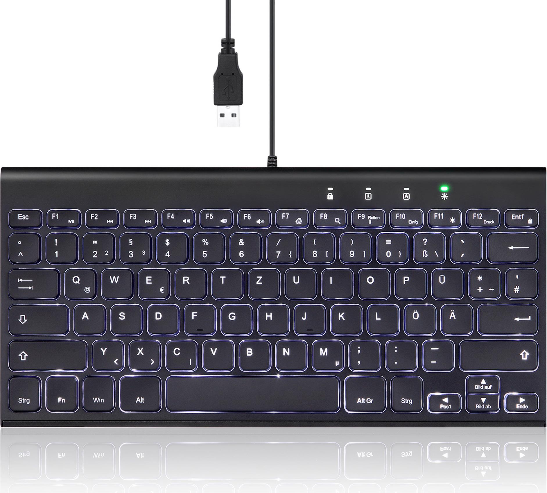 Perixx PERIBOARD-429 DE kabelgebunden USB Mini Tastatur mit Hintergrundbeleuchtung - Tastatur - Touchpen - QWERTZ (57150N)