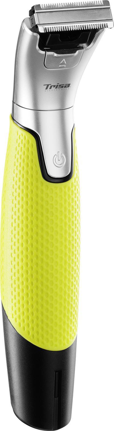 Trisa Vario Blade 2in1. Produktfarbe: Schwarz, Grün, Metallisch, Minimum Haarlänge: 0,5 mm, Maximum Haarlänge: 1 cm. Energiequelle: Batterie/Akku, Betriebsdauer: 60 min, Akku-/Batterietyp: Integrierte Batterie. Kabellänge: 0,55 m, Breite: 35 mm, Tiefe: 40