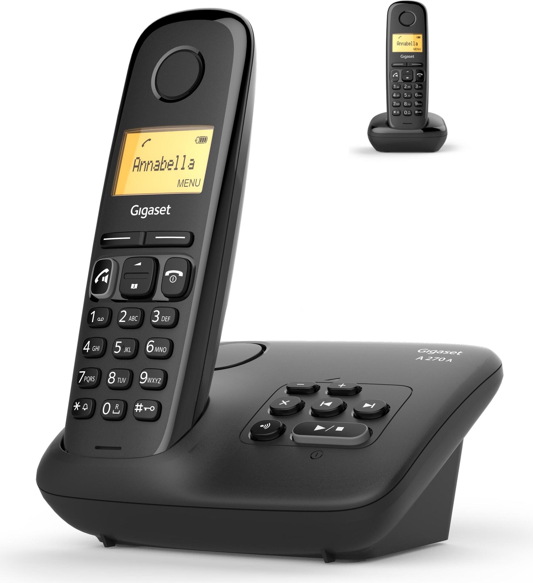Gigaset A270A Duo - Schnurlostelefon - Anrufbeantworter mit Rufnummernanzeige - DECTGAP - Schwarz + zusätzliches Handset (L36852-H2832-B101)