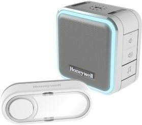 Honeywell Serie5 Funk-Gong-Set Lautstärkeregelung LED Lichtring Stummmodus grau Funk-Reichweite von bis zu 150 m - Auswahl von 6 Melodien - Digital verbesserter Klang mit Lautstärkeregelung - Maximale Lautstärke von 84 dB, Hörbereich bis zu 80 m - mit Sch