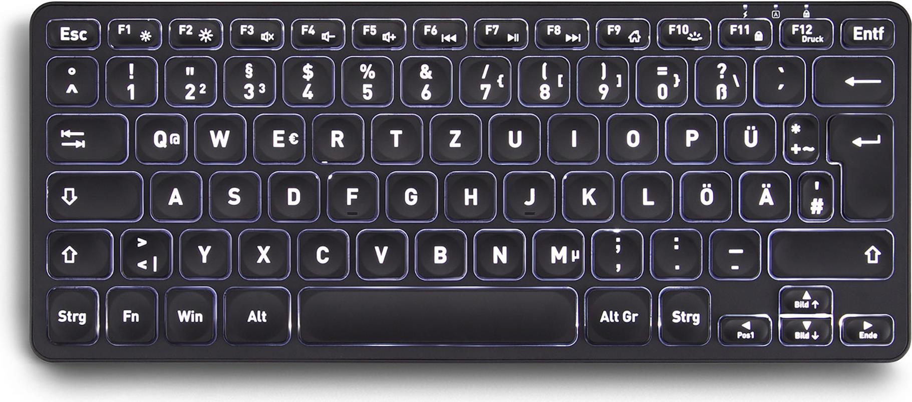 PERIBOARD-732B DE Mini-Tastatur Wireless mit Hintergrundbeleuchtung - Tastatur - QWERTZ (PERIBOARD-732B DE)