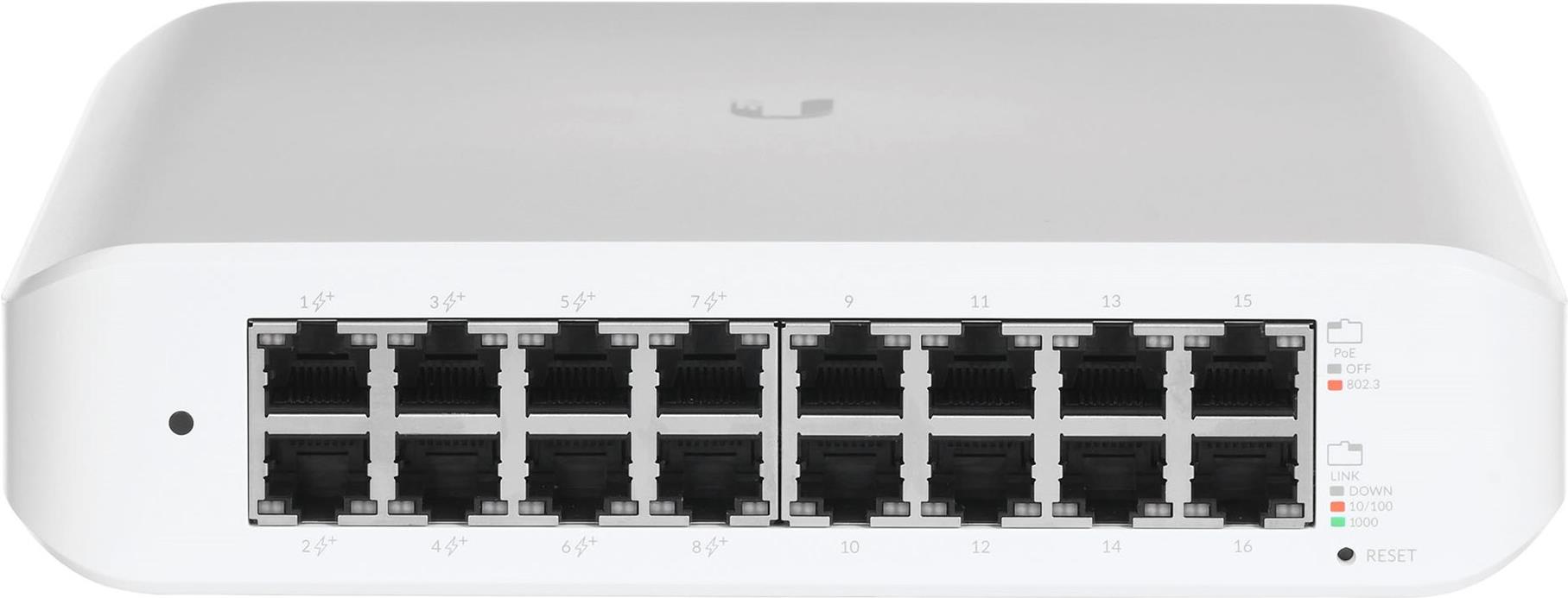 Ubiquiti UniFi Switch Lite USW-Lite-16-POE - Switch - managed - 16 x 10/100/1000 (8 PoE+) - Desktop, wandmontierbar - PoE+ (45 W) (USW-Lite-16-POE)