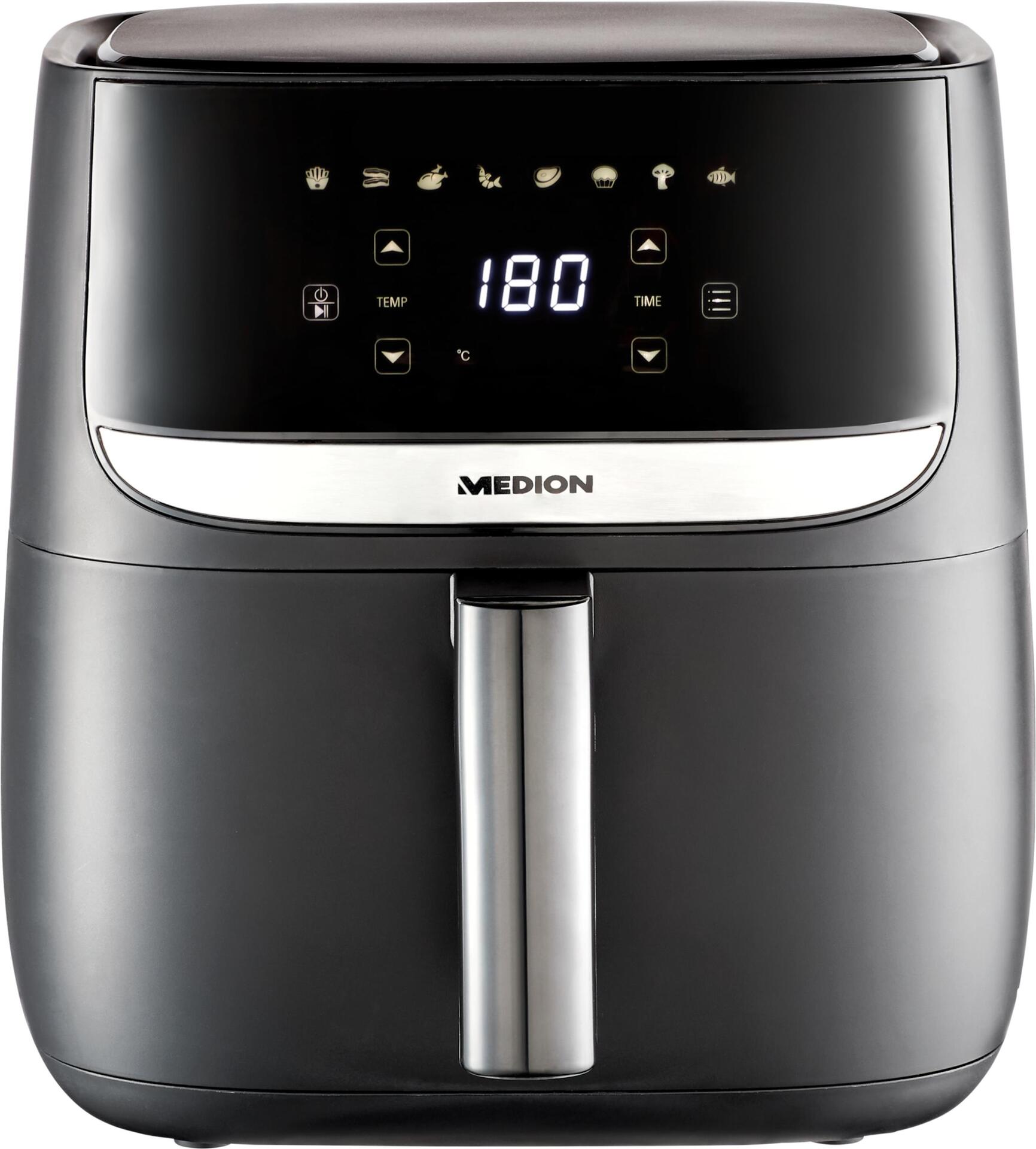 Medion Heissluft-Fritteuse MD 10532 1 kg Schwarz - Medion Heissluft-Fritteuse MD 10532 - 1 kg - SchwarzDetailfarbe: Schwarz - Frittiermethode: Heissluft - Display vorhanden: Ja - Multifunktionsgerät: Ja (50074260)