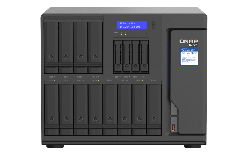 QNAP TVS-H1688X - NAS-Server - 16 Schächte - SATA 6Gb/s - RAID 0, 1, 5, 6, 10, 50, JBOD, 5 Hot Spare, 6 Hot Spare, 60, 10-Hot-Spare, RAID TP - RAM 32GB - Gigabit Ethernet / 2,5 Gigabit Ethernet / 10 Gigabit Ethernet - iSCSI (TVS-H1688X-W1250-32G)
