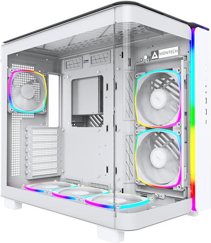 MONTECH KING 95 PRO Midi-Tower Tempered Glass ARGB - weiß - Gut ausgestatteter Midi-Tower - Vorderseite und Seitenteil aus Tempered Glass - linkes Seitenteil und Deckel mit Lüftungsschlitzen - 6x 140er-ARGB-PWM-Lüfter vorinstalliert - GPU-Länge von bis 42