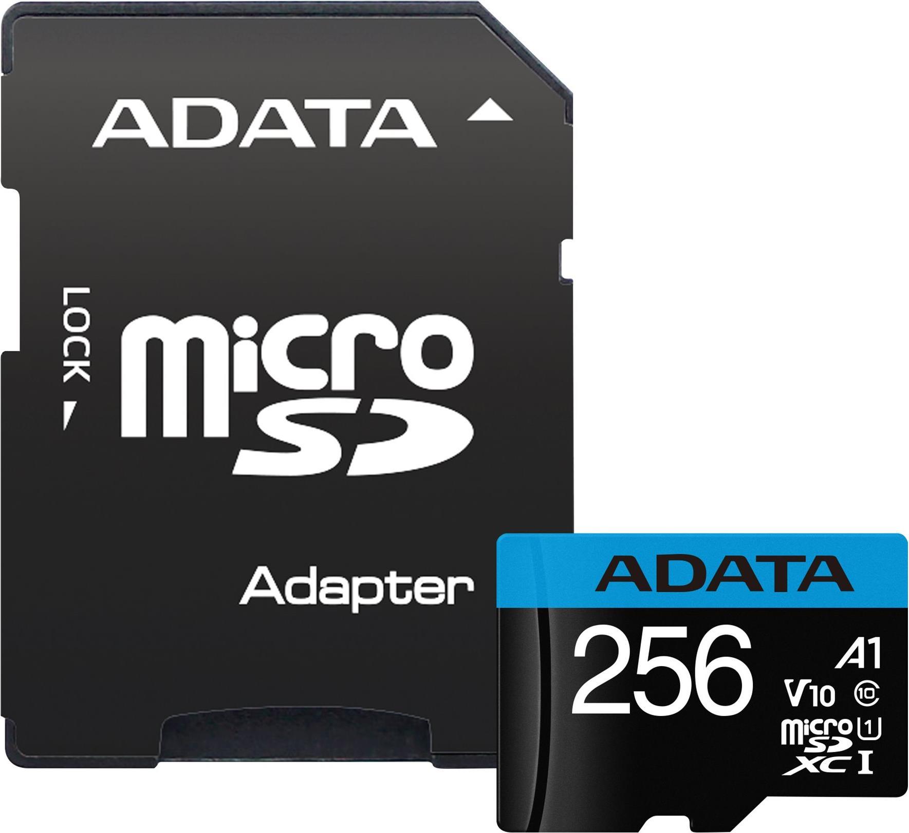 ADATA Premier - Flash-Speicherkarte (microSDXC-an-SD-Adapter inbegriffen) - 256GB - Video Class V10 / UHS-I U1 / Class10 - microSDXC UHS-I (AUSDX256GUICL10A1-RA1)
