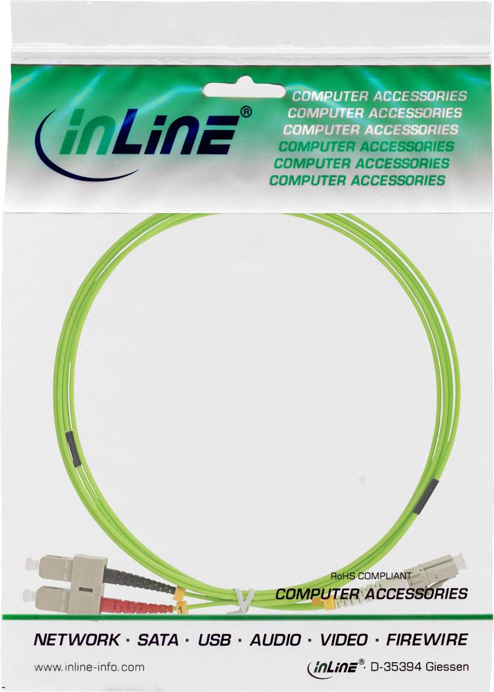 InLine - Patch-Kabel - LC Multi-Mode (M) bis SC multi-mode (M) - 7,5m - Glasfaser - 50/125 Mikrometer - OM5 - halogenfrei - grün (88647Q)