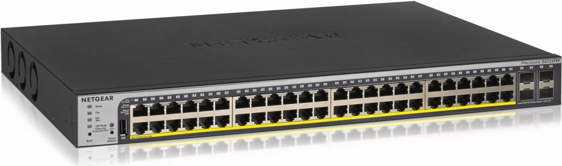 NETGEAR Smart GS752TPP - V3 - Switch - L3 Lite - Smart - 48 x 10/100/1000 (PoE+) + 4 x Gigabit SFP - an Rack montierbar - PoE+ (760 W) (GS752TPP-300EUS)
