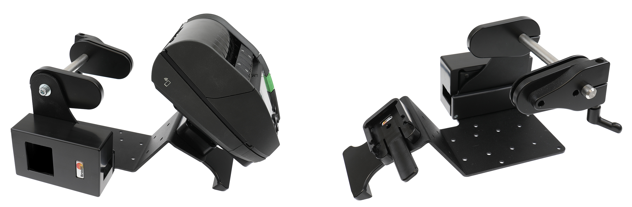 Brodit Drucker Befestigung Drucker Befestigung mit Etikettenrollen-Funktion, VESA75, AMPS, max. Durchmesser: 127mm, Kerndurchmesser: 25mm, MultiMoveClip, Battery Eliminator, passend für: Alpha 30L, Alpha 40L (217038)