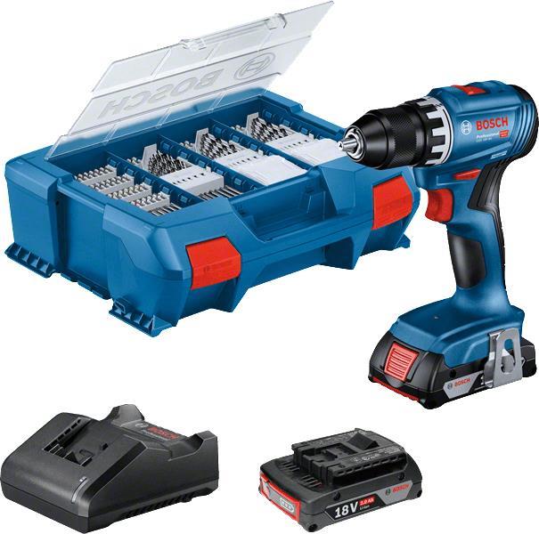 Bosch GSR 18V-45 PROFESSIONAL - Bohrer/Schrauber - schnurlos - 2 Geschwindigkeiten - Bohrfutterschlüssel 13 mm - 45 N·m - 2 Akkus, Ladegerät enthalten - 18 V (06019K3205)