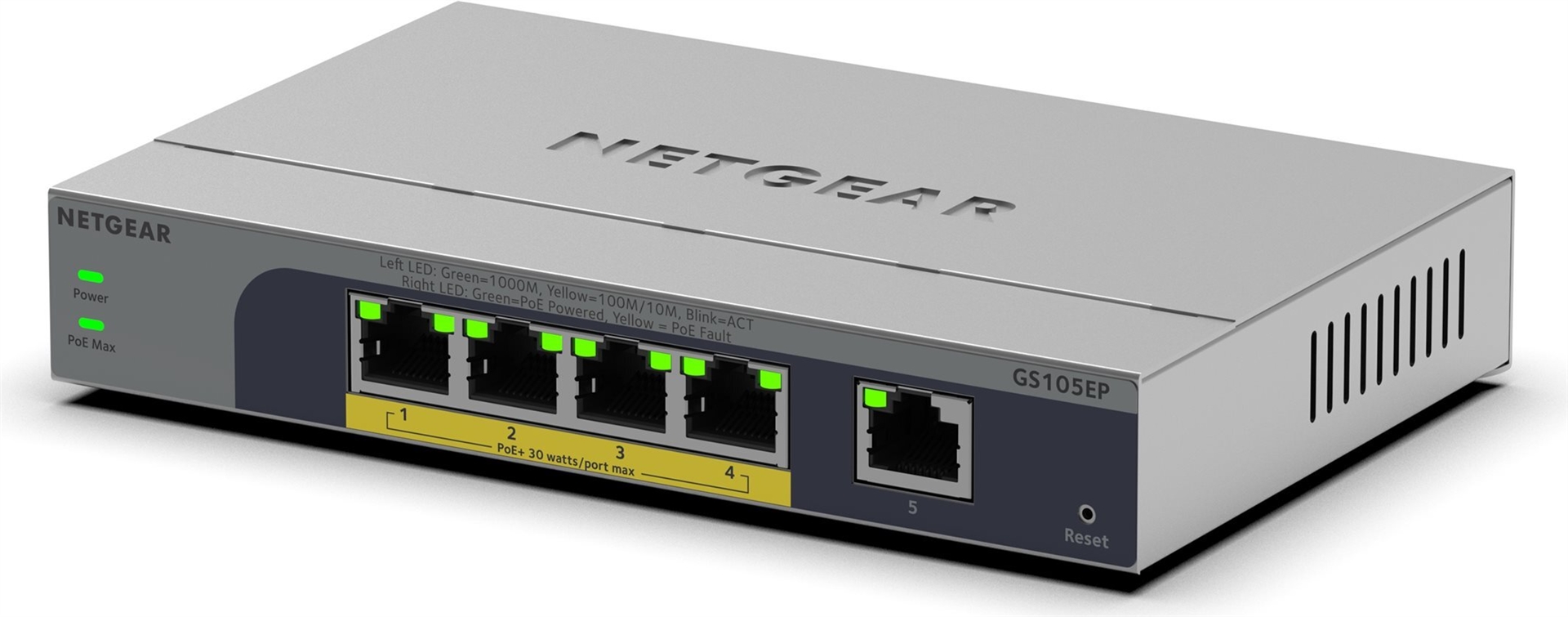 Netgear 5PT GB Plus Switch W/PoE+ GS105EP - Switch - 1 Gbps (GS105EP-100EUS)