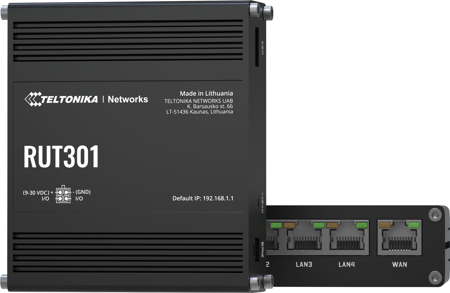 Teltonika RUT301 (EU) ethernet router - Router für Mobilfunknetz - Schwarz - Aluminium - Industriell - LAN - Leistung - Status - WAN - Schnelles Ethernet (RUT301000000)