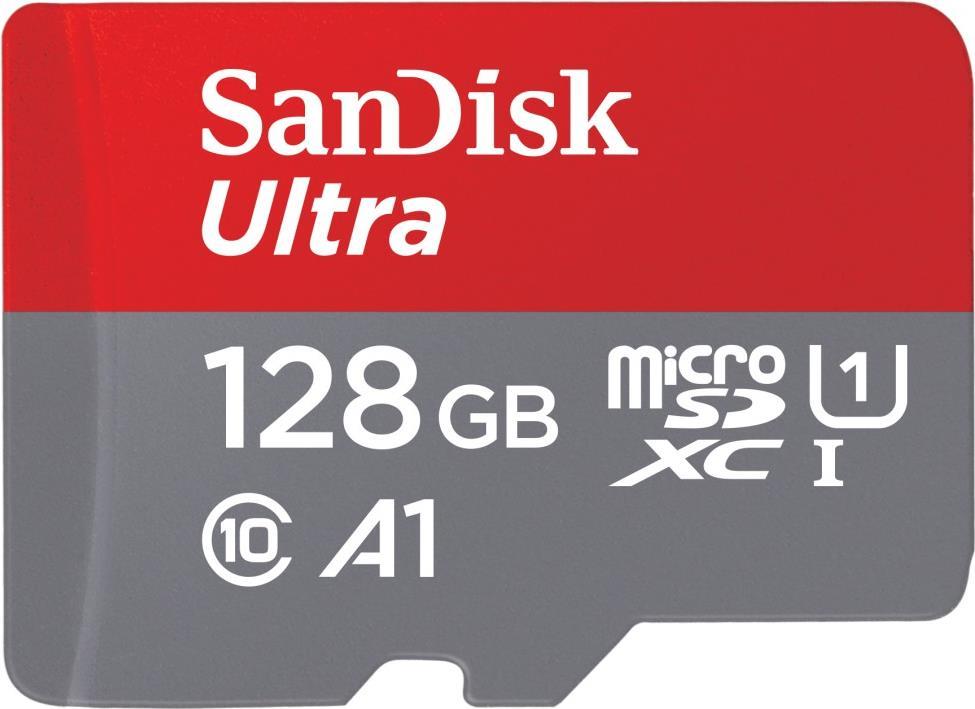 SanDisk Ultra - Flash-Speicherkarte (microSDXC-an-SD-Adapter inbegriffen) - 128GB - A1 / UHS Class 1 / Class10 - microSDXC UHS-I (SDSQUAB-128G-GN6MA)