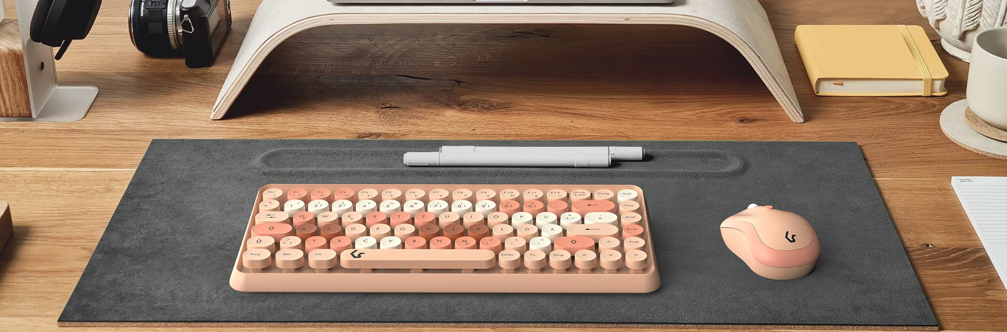 Maus-Tastatur-Set, Mini Tastatur, runde Tasten, Mehrfarbig sand/cremefabig (KSKM-5200M-RF (DE))
