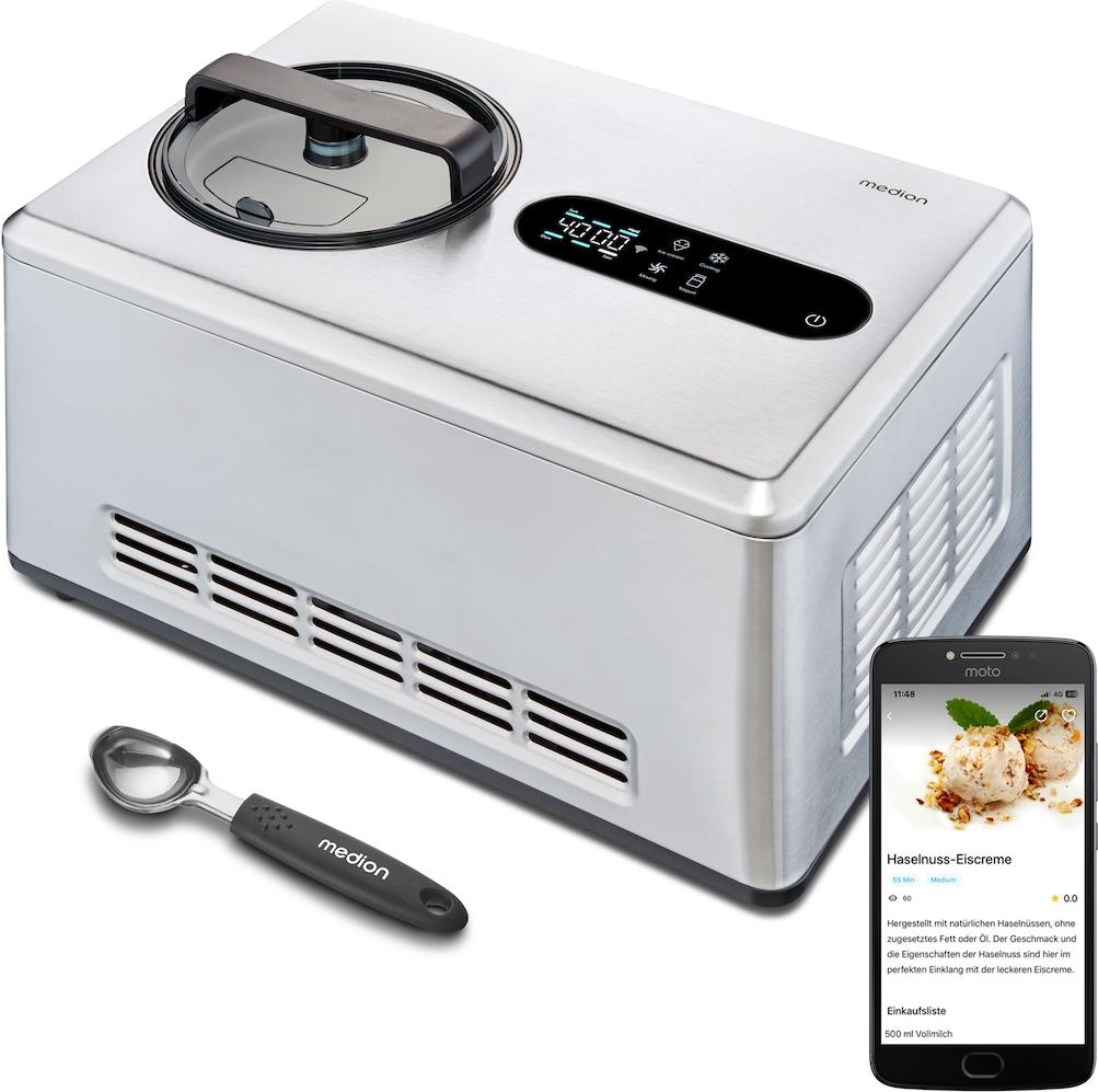 MEDION SMARTE SPEISEEISMASCHINE MD 12170 Smartphonesteuerung - Kapazität für 2 Liter Eis - HD LED-Display - herausnehmbarer Edelstahl-Eisbehälter (MD 12170)