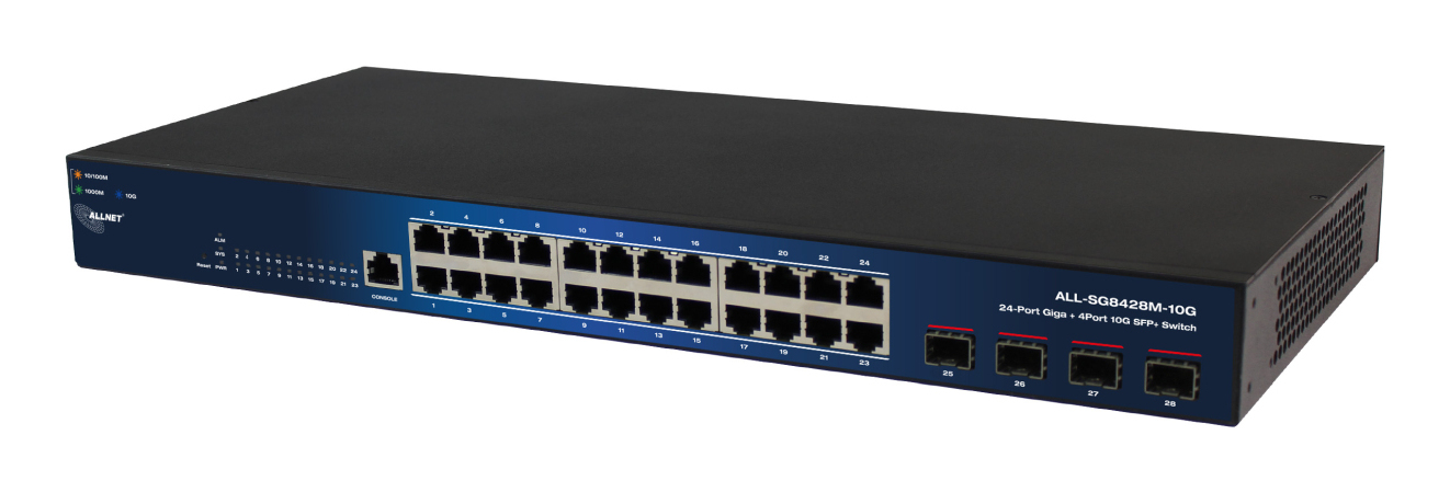 ALLNET Switch smart managed Layer2 24x GbE 4x SFP+ 19 Lüfterlos - Switch (ALL-SG8428M-10G)
