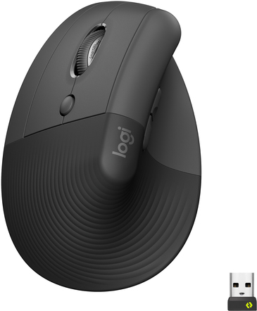 Logitech Lift Vertical Ergonomic Mouse - Vertikale Maus - ergonomisch - Für Linkshänder - optisch - 6 Tasten - kabellos - Bluetooth, 2,4 GHz - Logitech Logi Bolt USB-Receiver - Graphite (910-006474)