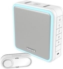 Honeywell Serie9 Funk-Gong-Set Repeaterfunktion LED Lichtring weiß Funk-Reichweite von bis zu 200 m mit Repeaterfunktion - Auswahl von 8 Melodien - Maximale Lautstärke von 90 dB, Hörbereich bis zu 100 m - Schlaf-/Stummmodus - Optionaler Netzanschluss über
