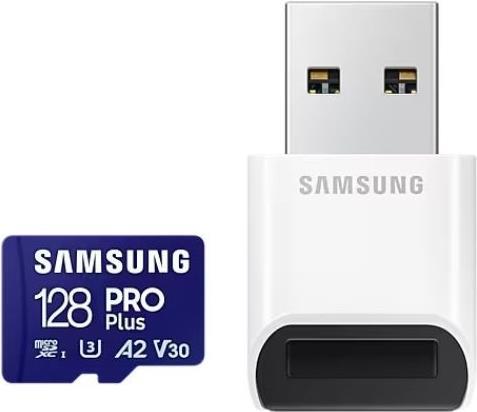 Samsung PRO Plus MB-MD128SB - Flash-Speicherkarte - 128 GB - A2 / Video Class V30 / UHS-I U3 / Class10 - microSDXC UHS-I - Blau