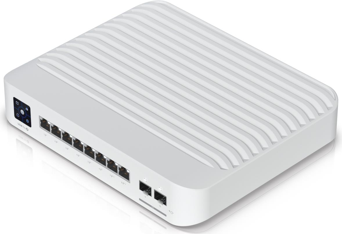 Ubiquiti UniFi Switch Pro 8 PoE - Switch - L3 - managed - 2 x 10/100/1000 (PoE++) + 2 x 10Gb Ethernet SFP+ + 6 x 10/100/1000 (PoE+) - wandmontierbar - PoE++ (120 W) (USW-Pro-8-PoE)