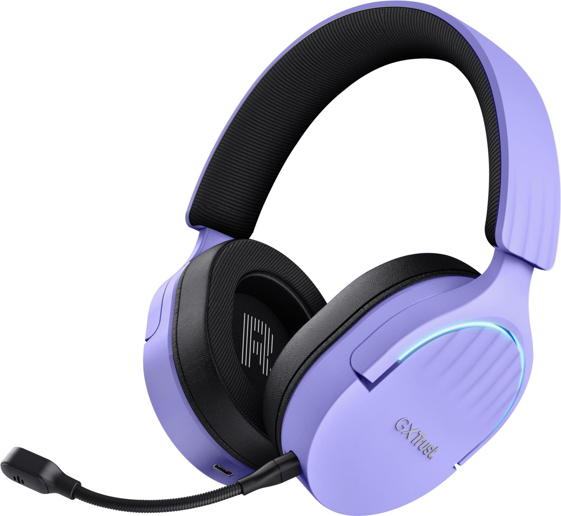 Trust GXT 491P FAYZO - Headset - 7,1-Kanal - ohrumschließend - Bluetooth / 2,4 GHz Funkfrequenz - kabelgebunden, kabellos - 3,5 mm Stecker, Adapter USB-A via Bluetooth - lila (25305)