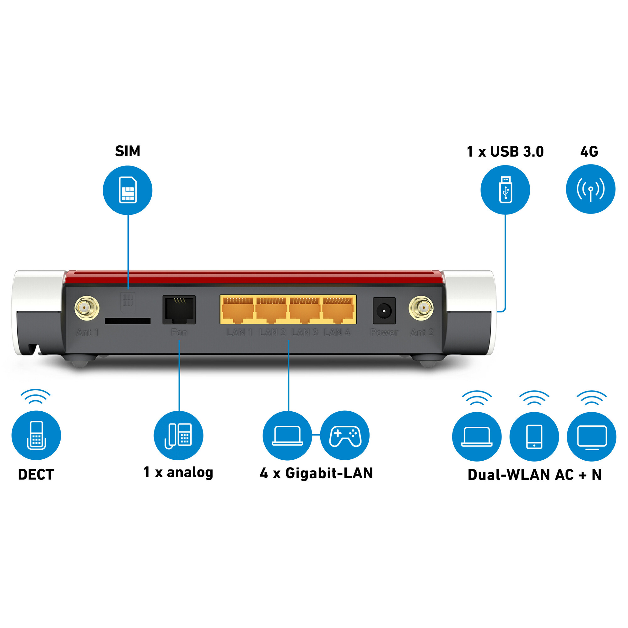 AVM FRITZ!Box 6850 LTE die FRITZ!Box 6850 LTE sorgt für schnelles Internet über Mobilfunk und erreicht dabei Internetgeschwindigkeiten von bis zu 150 MBit/s (20002925)
