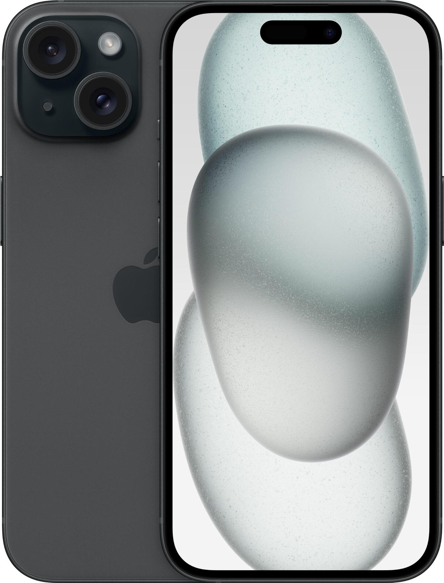 Apple iPhone 15 - 5G Smartphone - Dual-SIM / Interner Speicher 128GB - OLED-Display - 6,1 - 2556 x 1179 Pixel - 2 x Rückkamera 48 MP, 12 MP - front camera 12 MP - Schwarz (MTP03ZD/A)