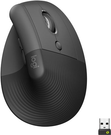 Logitech Lift Vertical Ergonomic Mouse - Vertikale Maus - ergonomisch - optisch - 6 Tasten - kabellos - Bluetooth, 2,4 GHz - Logitech Logi Bolt USB-Receiver - Graphite (910-006473)