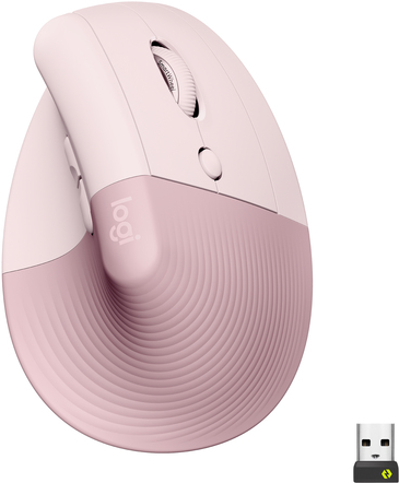 Logitech Lift Vertical Ergonomic Mouse - Vertikale Maus - ergonomisch - optisch - 6 Tasten - kabellos - Bluetooth, 2,4 GHz - Logitech Logi Bolt USB-Receiver - rosé (910-006478)