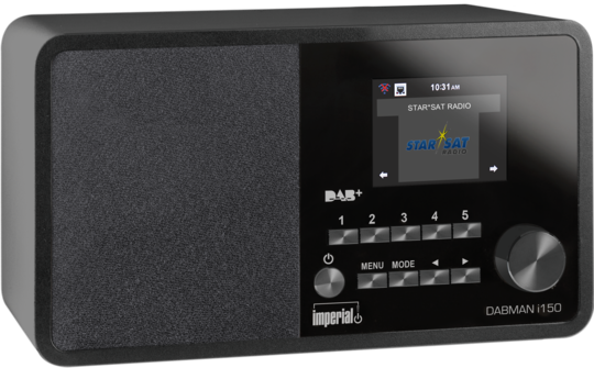Imperial DABMAN i150. Radiotyp: Tragbar, Unterstützte Bänder: DAB,DAB+,FM, Digitales UKW-Radio: 87.5 - 108 MHz. RMS-Leistung: 20 W. Subwoofer-Treiberdurchmesser (imperial): 7,62 cm (3 ). Display-Typ: TFT, Bildschirmdiagonale: 7,11 cm (2.8 ). Ethernet LAN