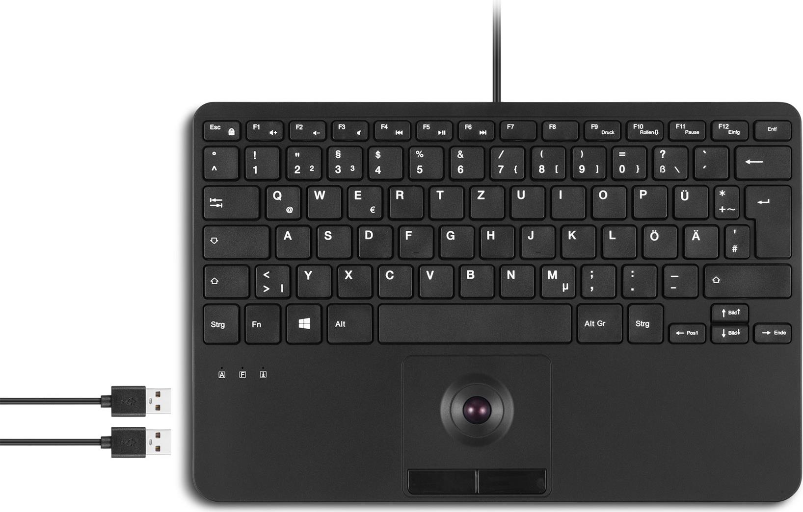 Perixx PERIBOARD-526 H DE Kabelgebundene Mini-USB-Tastatur mit Trackball - Scherentasten - Tastatur - Touchpen - Optisch - QWERTZ - USB 2.0 (PERIBOARD-526 H DE)