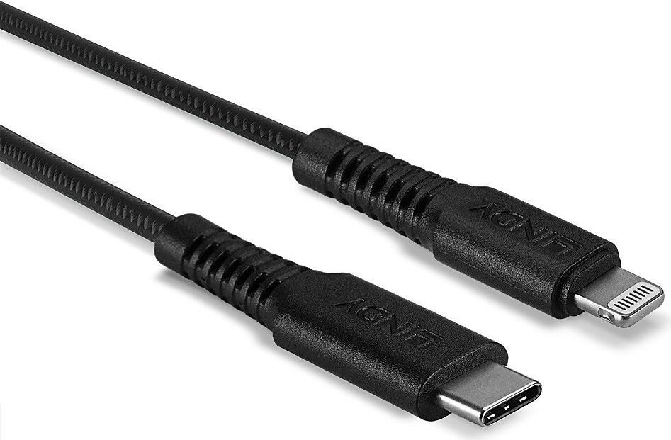 Lindy - Lightning-Kabel - USB-C männlich bis Lightning männlich - 3 m - abgeschirmt - Schwarz - rund, unterstützt Power Delivery 2,0 - für Apple iPad/iPhone/iPod (Lightning)