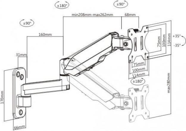 Wandhalterung für 1 LCD TV LED 43,20cm (17)-32 drehbar, 2 Arm, mit Gasfeder, schwarz Hersteller: Techly (ICA-LCD-G112)