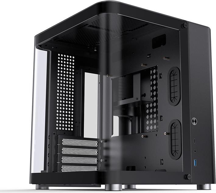 Jonsbo TK-1 2.0 Micro-ATX Gehäuse Tempered Glass - schwarz - Modernes Micro-ATX-Gehäuse von Jonsbo in Weiß - auffälliges Design aus Stahl - mit u-förmigen Tempered Glass an Seite und Front - Grafikkarten bis 280 mm - bis zu 4x 120-mm-Lüfter möglich - Plat