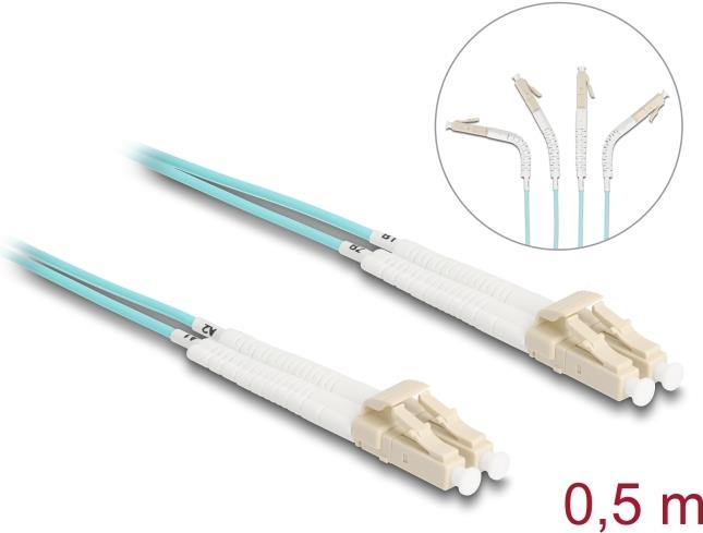 Delock - Netzwerkkabel - LC Multi-Mode (M) zu LC Multi-Mode (M) - 0,5m - Glasfaser - Duplex - 50/125 Mikrometer - OM3 - halogenfrei, verstellbare winkelverbindungsstücke an jedem Ende - Aquamarin (88078)
