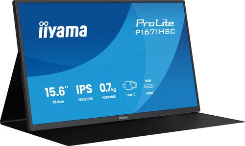 iiyama P1671HSC-B1, LED-Monitor - (39.5 cm (15.6 Zoll), schwarz (matt), Portabler Monitor mit USB-C-Dock, Lautsprechern und Lederhülle) [Energieklasse D] (P1671HSC-B1)