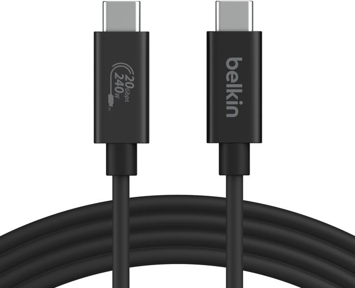 Belkin - USB-Kabel - 24 pin USB-C (M) zu 24 pin USB-C (M) - USB 2,0 / USB 3,0 / USB 3,2 / USB 4,0 /Thunderbolt 3 / Thunderbolt 4 - 2,0m - USB-Stromversorgung (240 W), 4K60Hz UHD-Support - Schwarz (INZ004BT2MBK)
