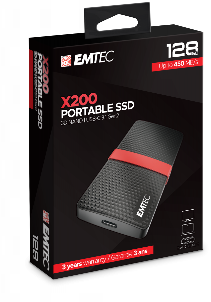 EMTEC SSD Power Plus X200 - SSD - 128GB - extern (tragbar) - USB 3,1 Gen 1 (USB-C Steckverbinder) (ECSSD128GX200)
