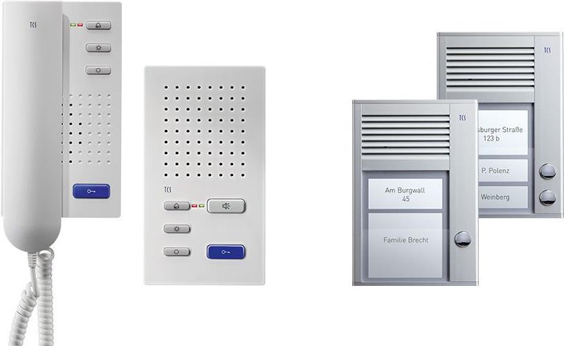 TCS home:pack Audio, Aufputz, Zweifamilienhaus, PSC2120-0000 bestehend aus Audio Außenstation Serie PAK 2 Tasten AP, 2x Audio Komfort Türtelfon ISH3130 und Steuergerät BVS20 (PSC2120-0000)