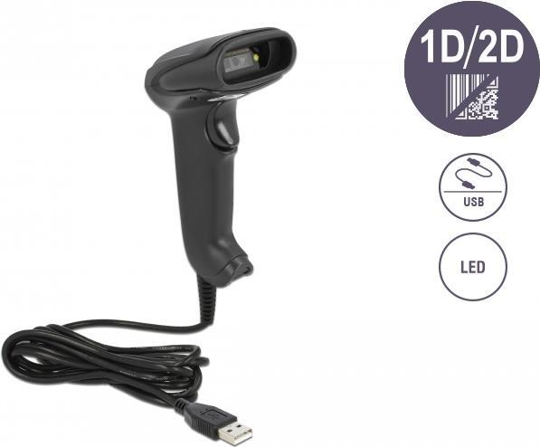 DeLOCK USB Barcode Scanner 1D und 2D mit Anschlusskabel - German Version - Tragbares Barcodelesegerät - 1D/2D - LED - Code 128,Code 39,EAN-13,EAN-8,ISBN,PDF417 - Datenmatrix - Micro QR Code - QR Code - 640 x 480 Pixel (90557)